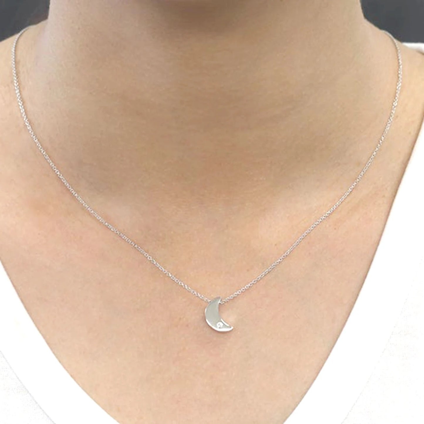 14K 1 DIAMOND MOON NECKLACE