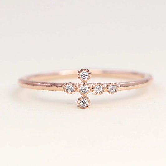 14K 6 DIAMOND CROSS BAND