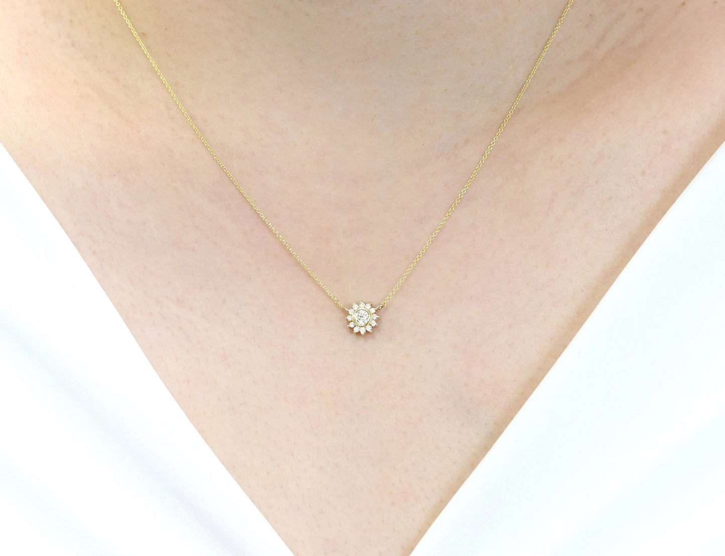 14K 0.25CT DIAMOND SUNFLOWER NECKLACE