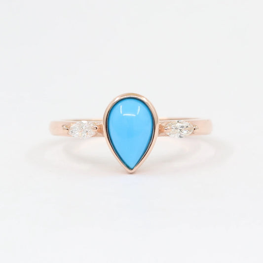 14K TURQUOISE MARQUISE DIAMOND BEZEL RING