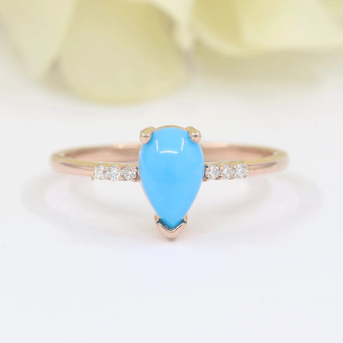 14K TURQUOISE DIAMOND SOLITAIRE RING