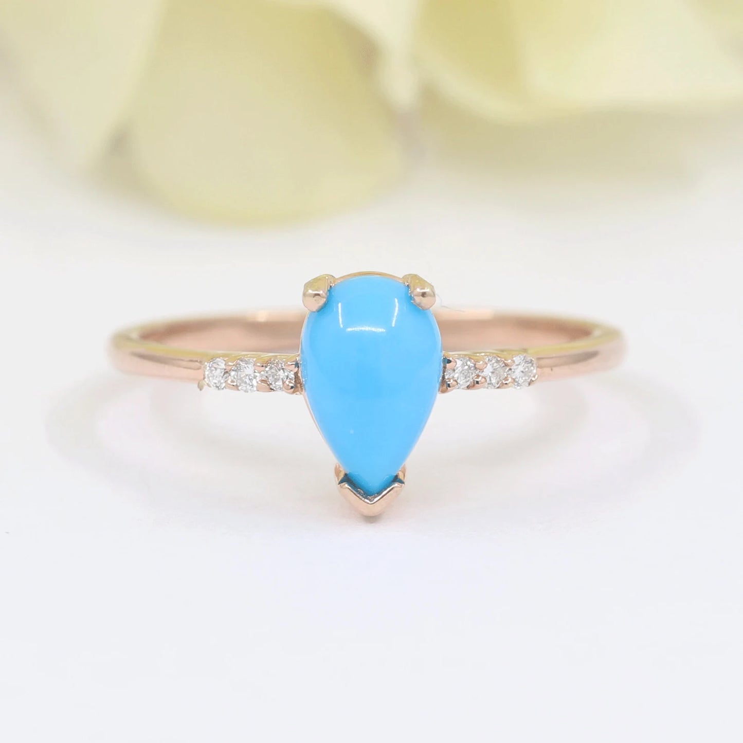 14K TURQUOISE RING DIAMOND V BAND 2 RING SET