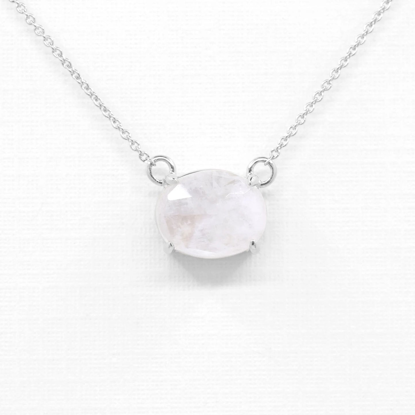 14K OVAL MOONSTONE SOLITAIRE NECKLACE