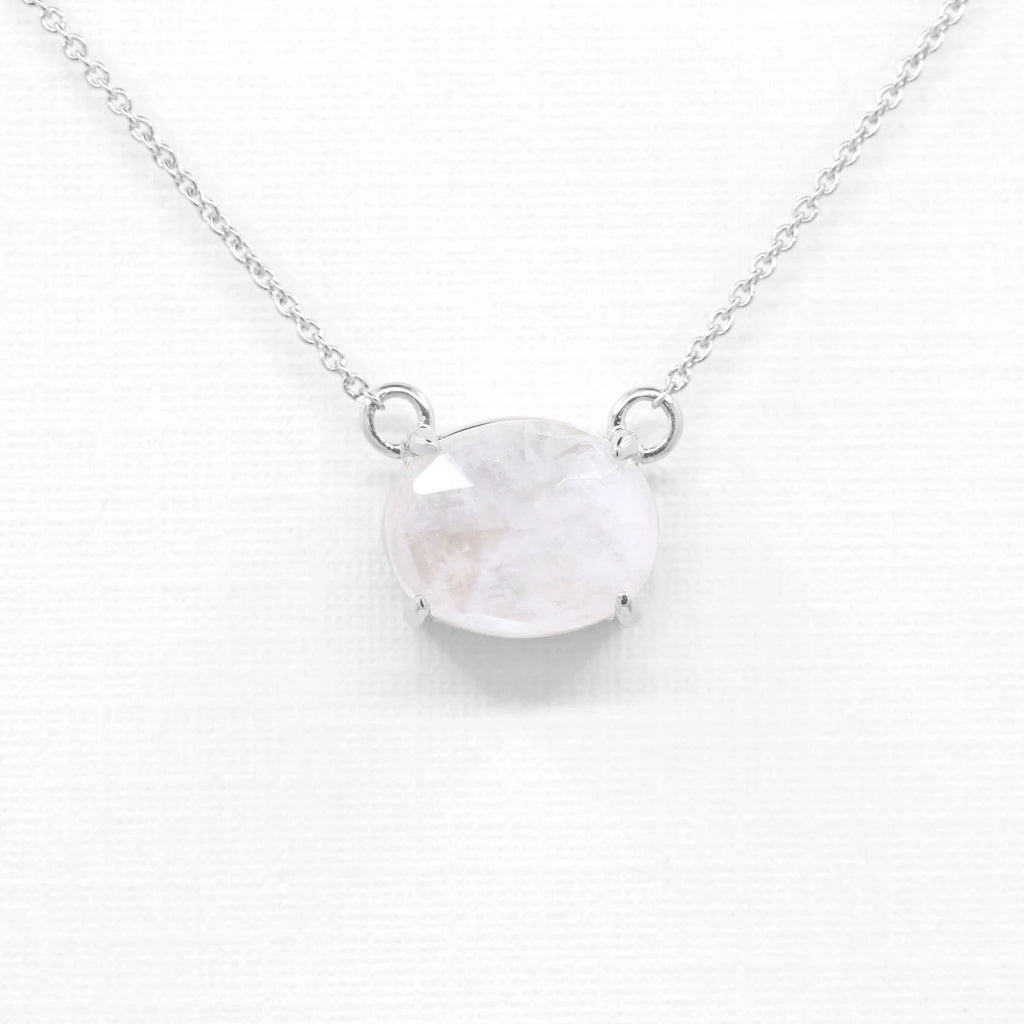 14K OVAL MOONSTONE SOLITAIRE NECKLACE