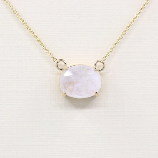 14K OVAL MOONSTONE SOLITAIRE NECKLACE