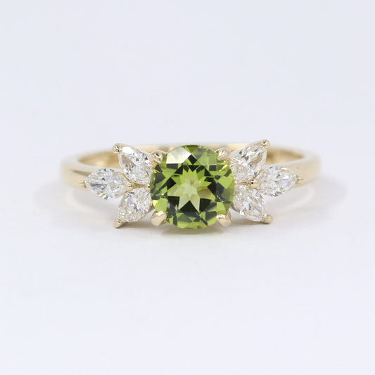 14K ROUND PERIDOT MARQUISE DIAMOND RING