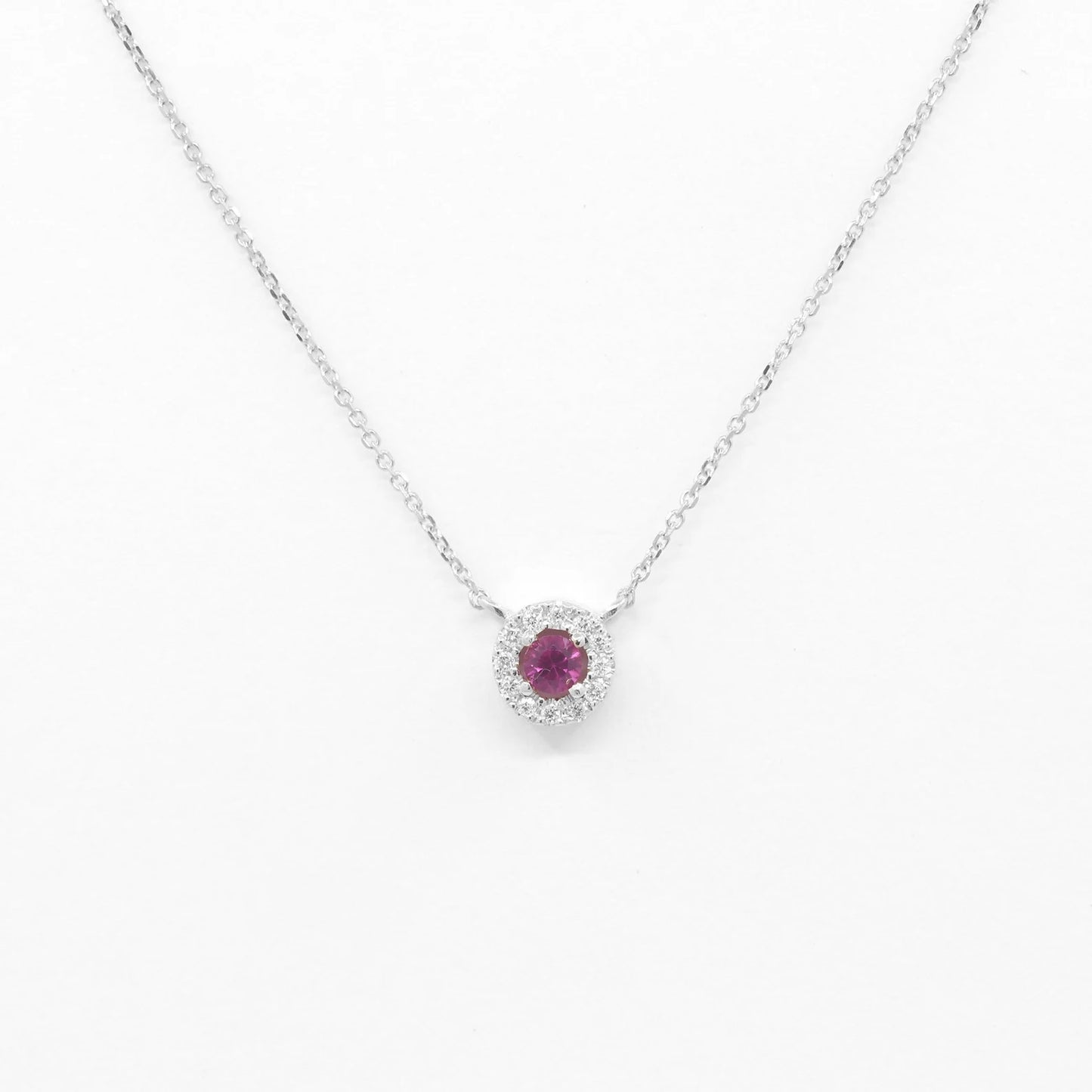 14K 3MM RUBY DIAMOND HALO EAR NECKLACE