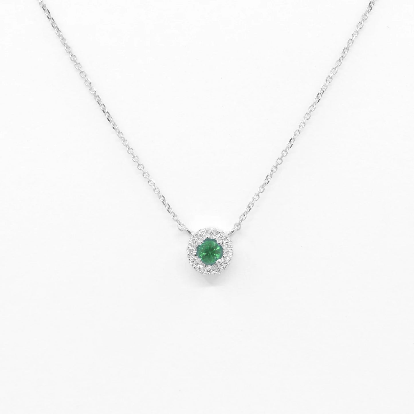 14K 3MM EMERALD DIAMOND HALO EAR NECKLACE