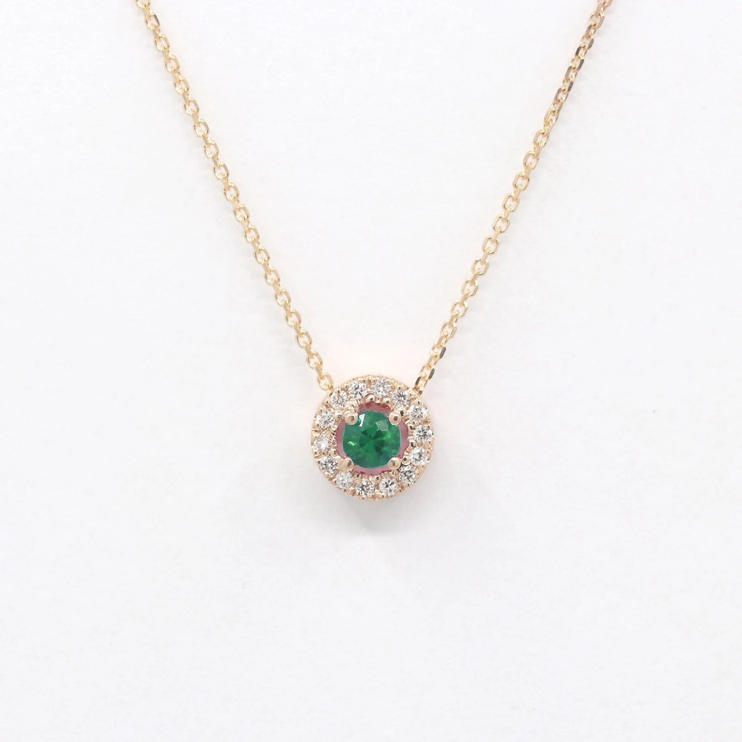 14K 3.2MM EMERALD DIAMOND HALO NECKLACE