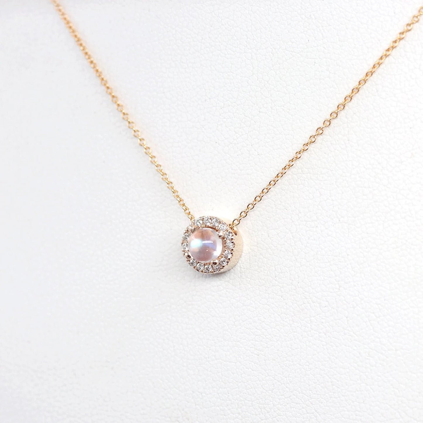 14K MOONSTONE DIAMOND HALO NECKLACE