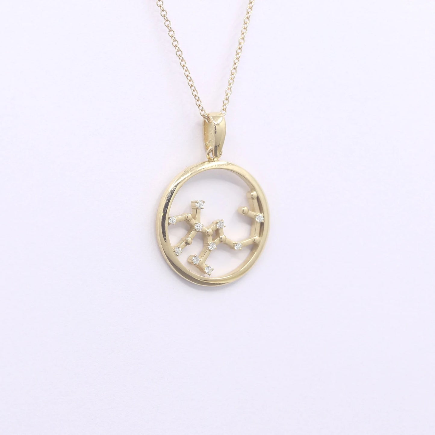 14K DIAMOND SAGITTARIUS ZODIAC SIGN CIRCLE NECKLACE