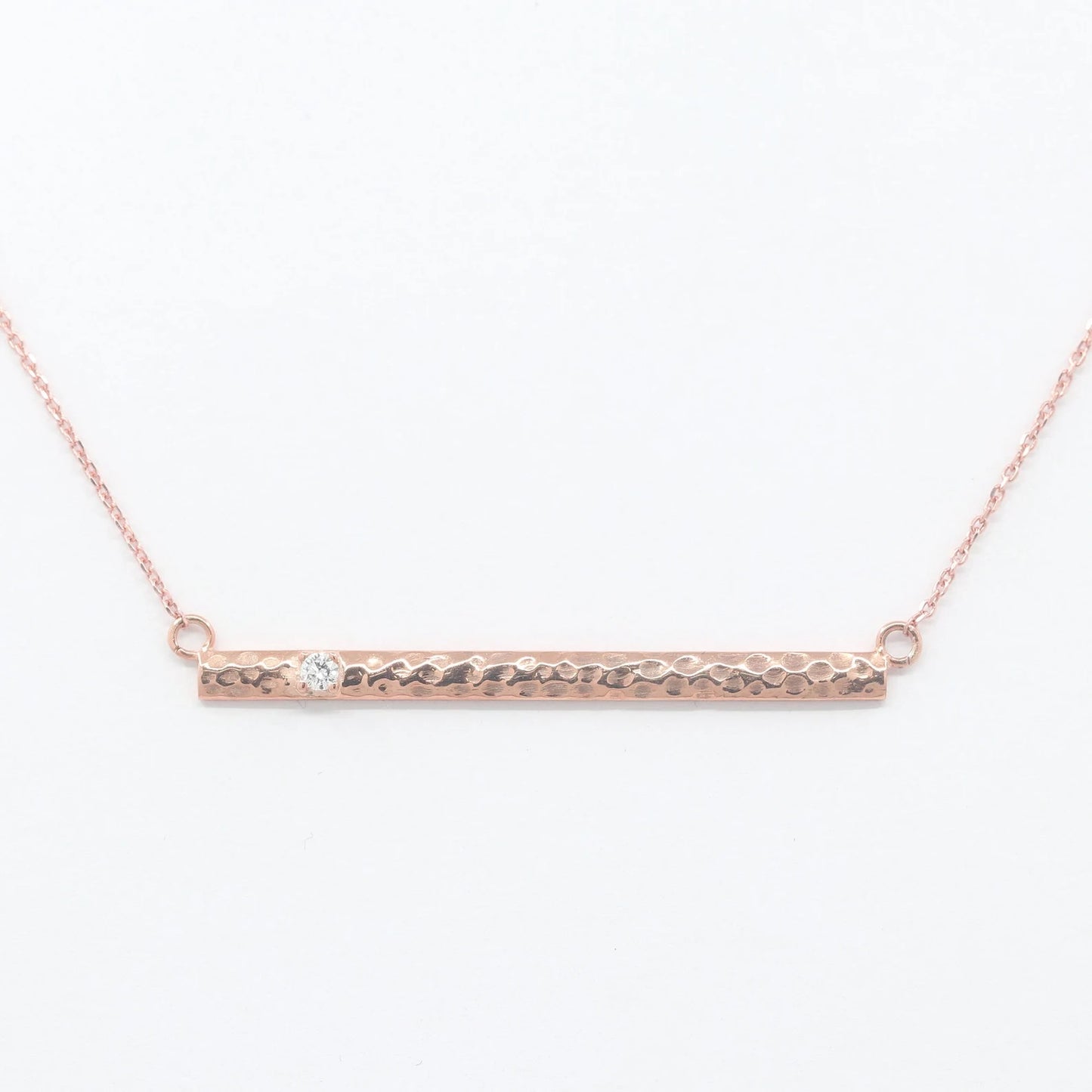 14K 1 DIAMOND HAMMERED BAR NECKLACE