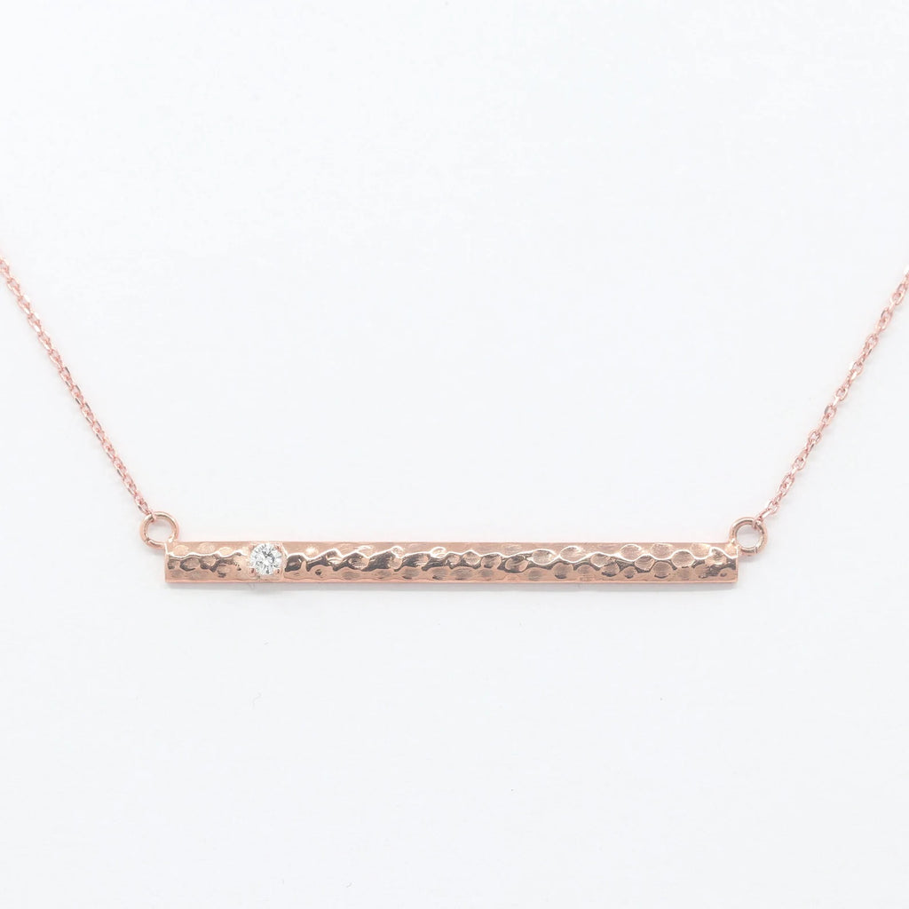 14K 1 DIAMOND HAMMERED BAR NECKLACE