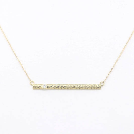 14K 1 DIAMOND HAMMERED BAR NECKLACE