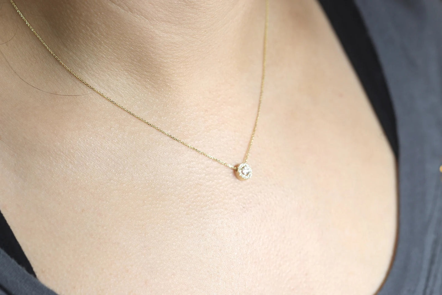 14K 0.17CT DIAMOND HALO NECKLACE