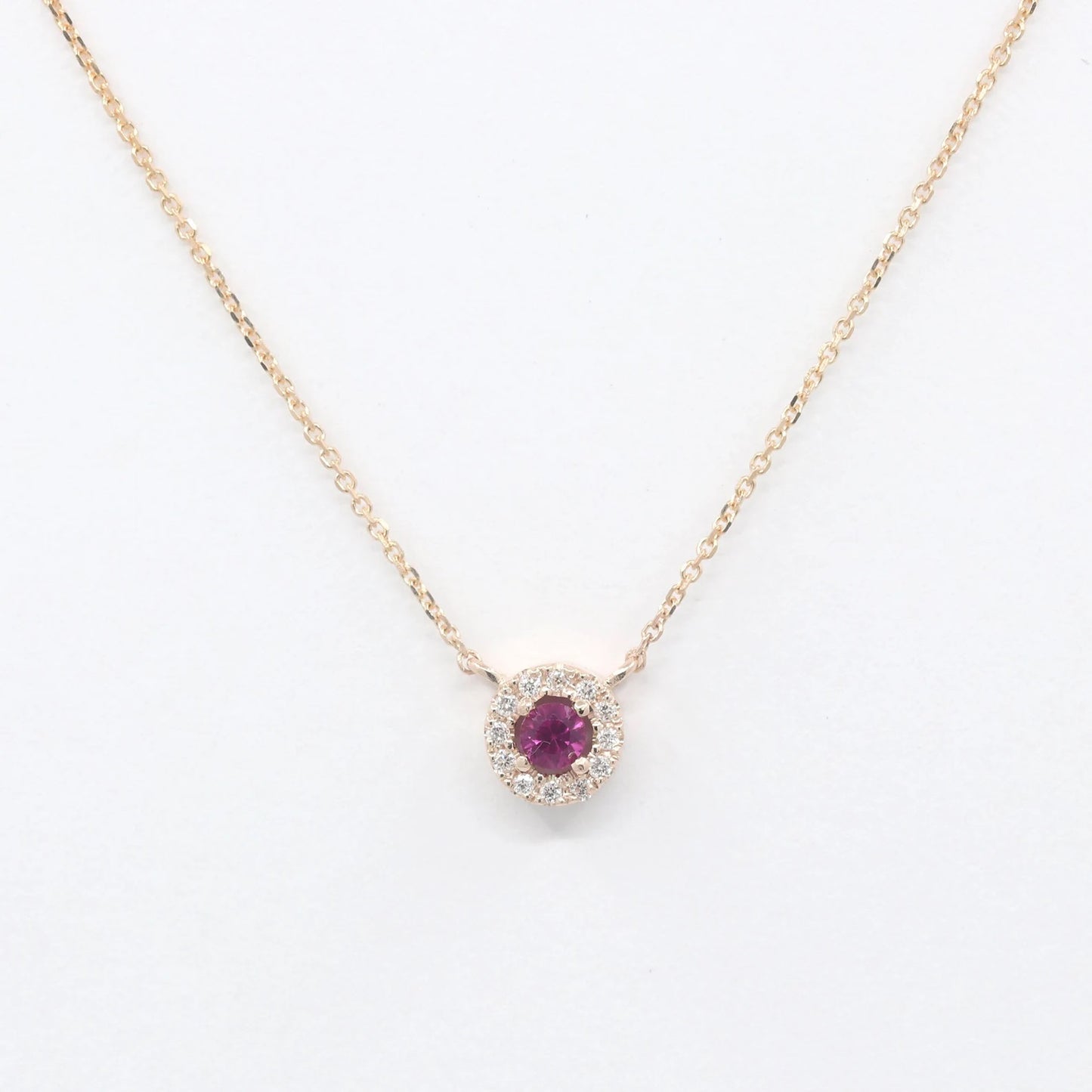 14K 3MM RUBY DIAMOND HALO EAR NECKLACE