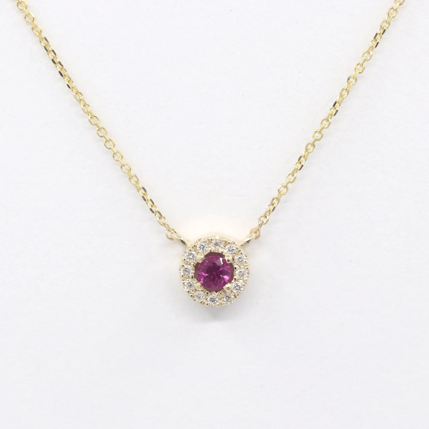 14K 3MM RUBY DIAMOND HALO EAR NECKLACE