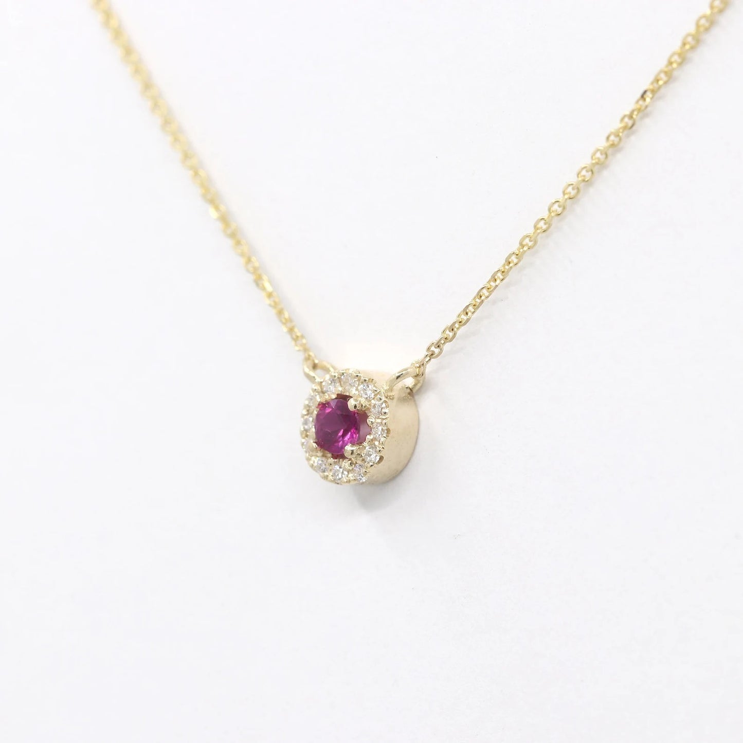 14K 3MM RUBY DIAMOND HALO EAR NECKLACE