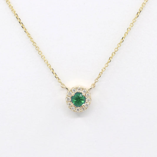 14K 3MM EMERALD DIAMOND HALO EAR NECKLACE