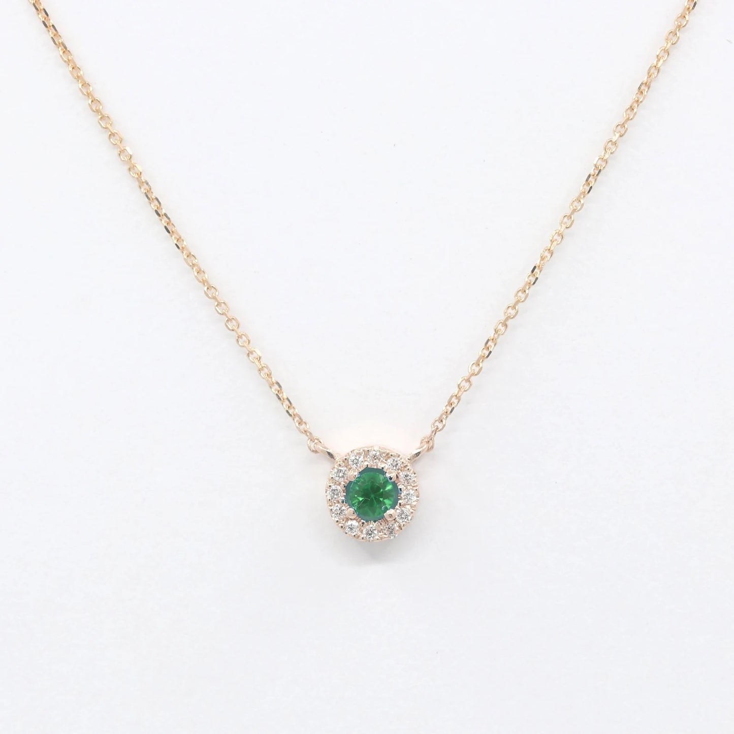 14K 3MM EMERALD DIAMOND HALO EAR NECKLACE