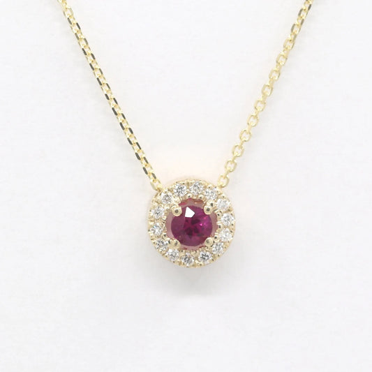 14K 3.2MM ROUND RUBY DIAMOND HALO NEKCLACE