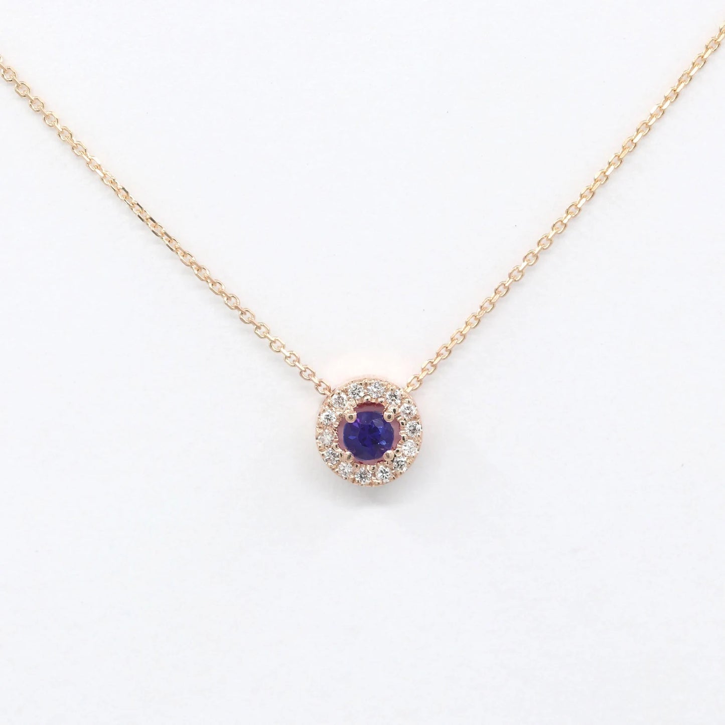 14K 3.2MM SAPPHIRE DIAMOND HALO NECKLACE