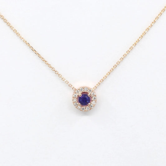 14K 3.2MM SAPPHIRE DIAMOND HALO NECKLACE