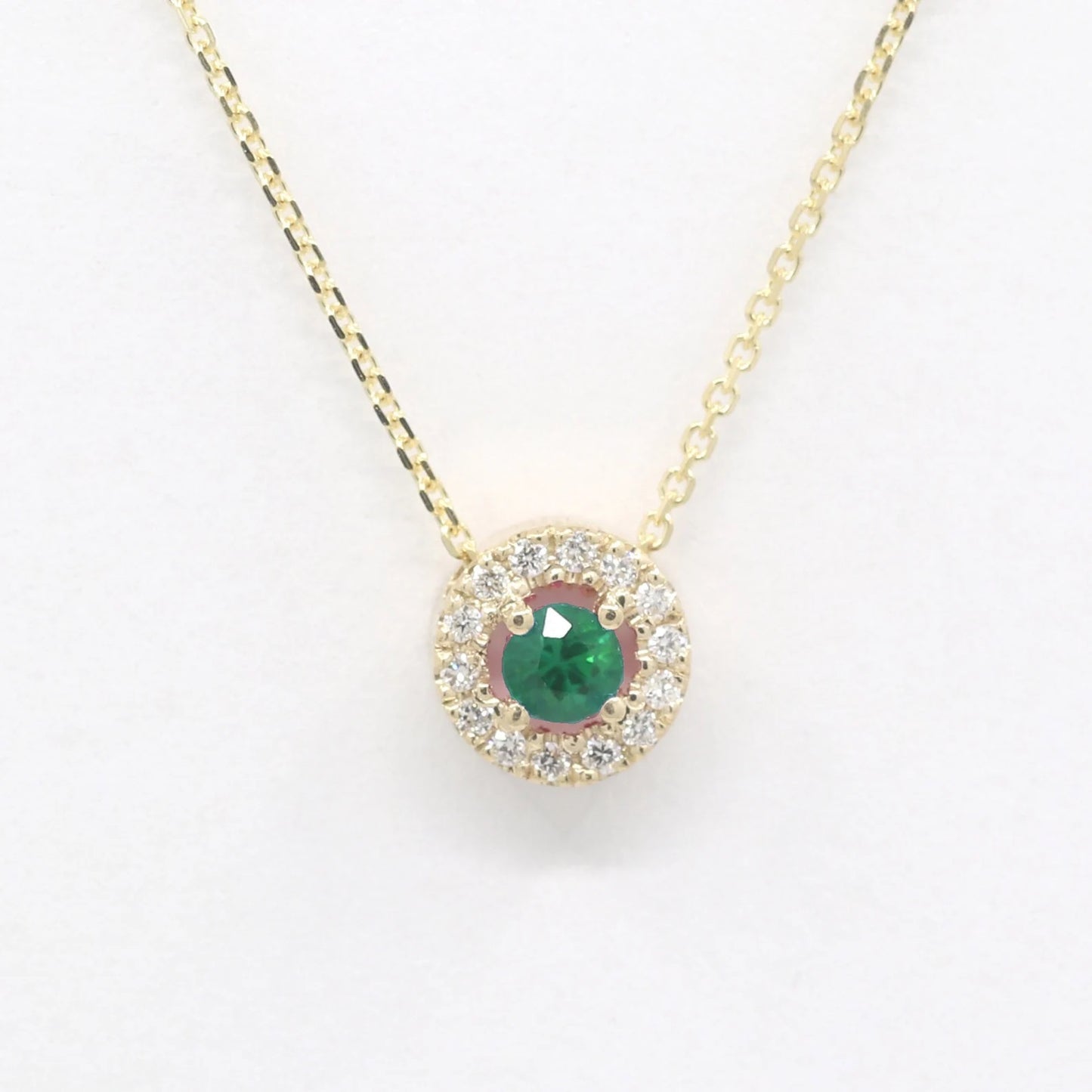 14K 3.2MM EMERALD DIAMOND HALO NECKLACE