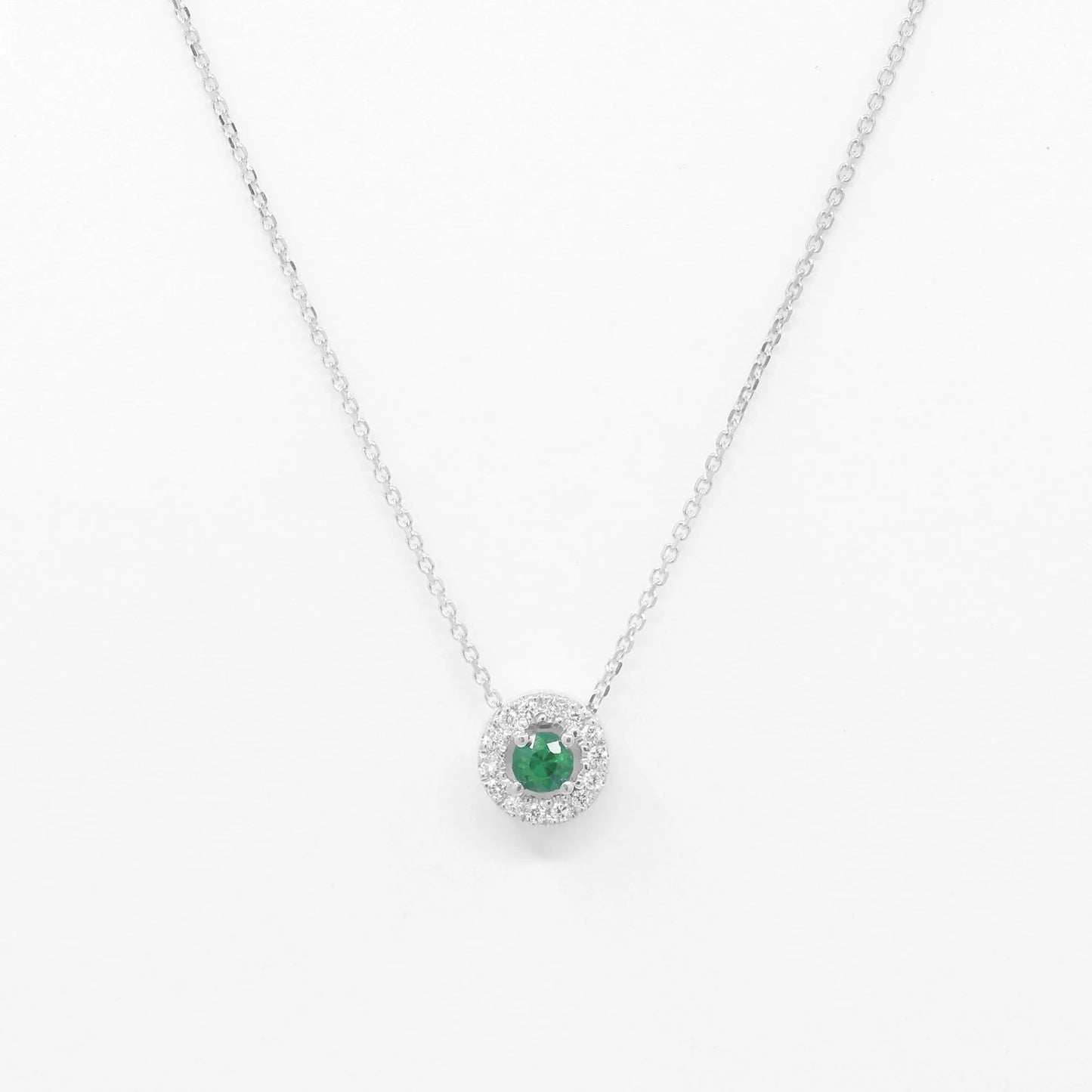 14K 3.2MM EMERALD DIAMOND HALO NECKLACE