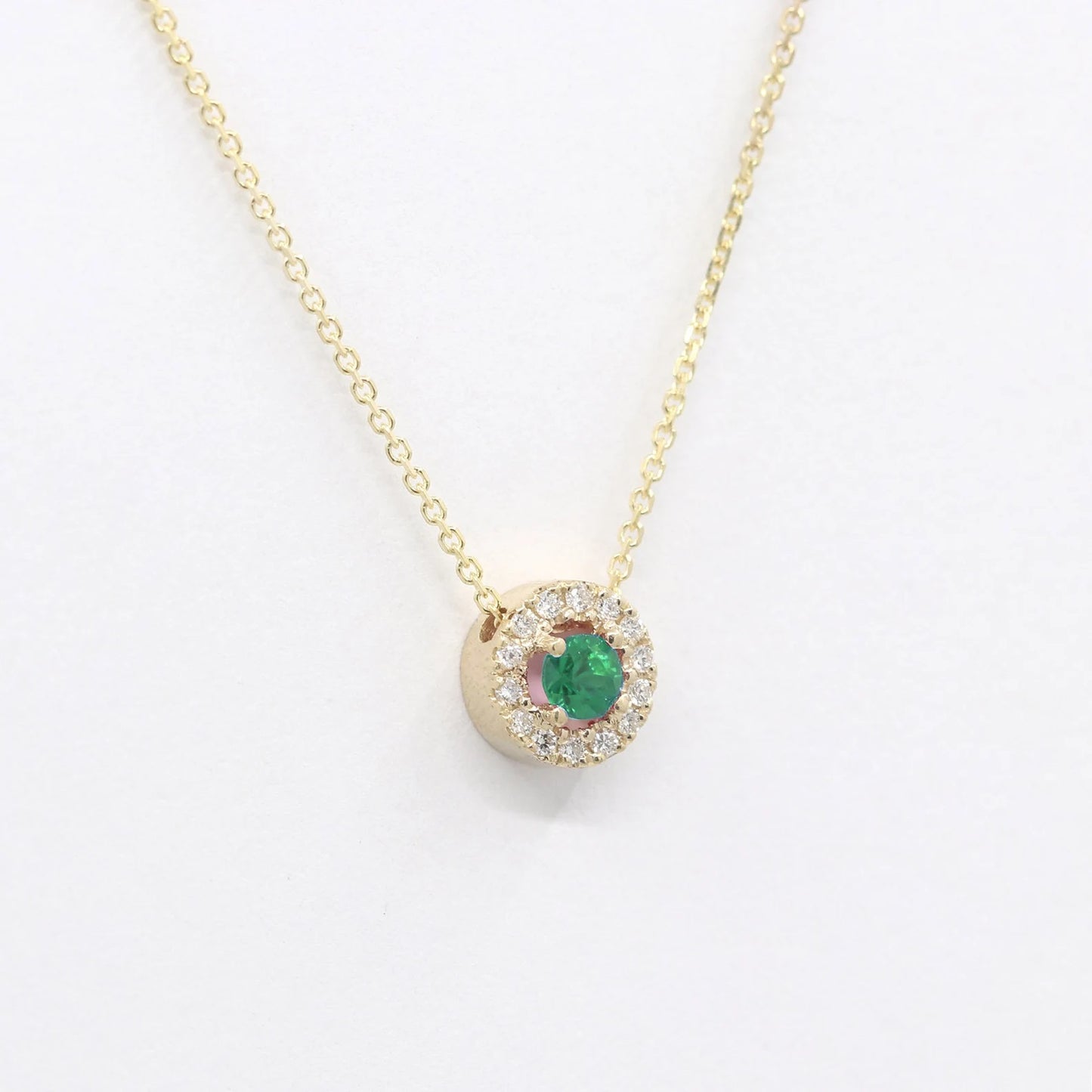 14K 3.2MM EMERALD DIAMOND HALO NECKLACE