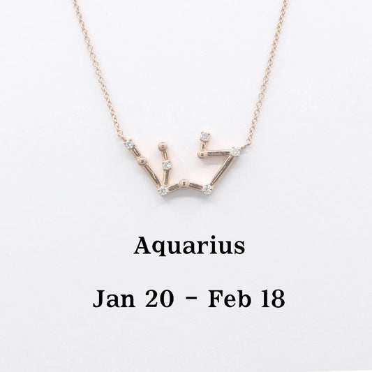 14K DIAMOND AQUARIUS ZODIAC SIGN SMALL VERSION NECKLACE