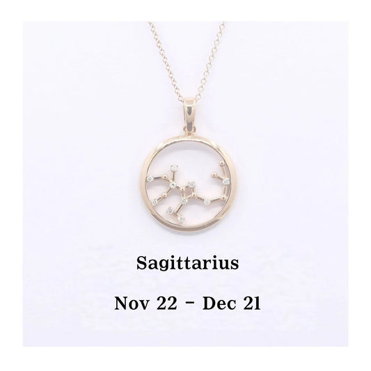 14K DIAMOND SAGITTARIUS ZODIAC SIGN CIRCLE NECKLACE