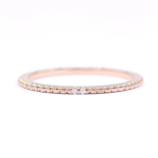 14K 2 DIAMOND BEADED 1.2MM BAND