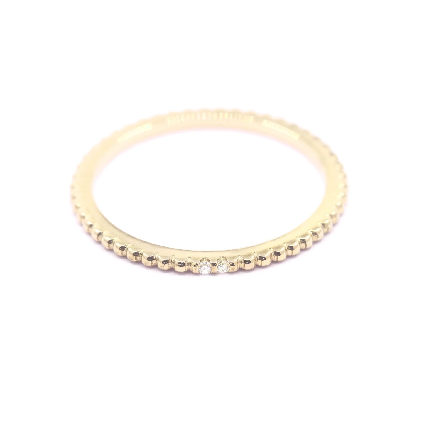 14K 2 DIAMOND BEADED 1.2MM BAND