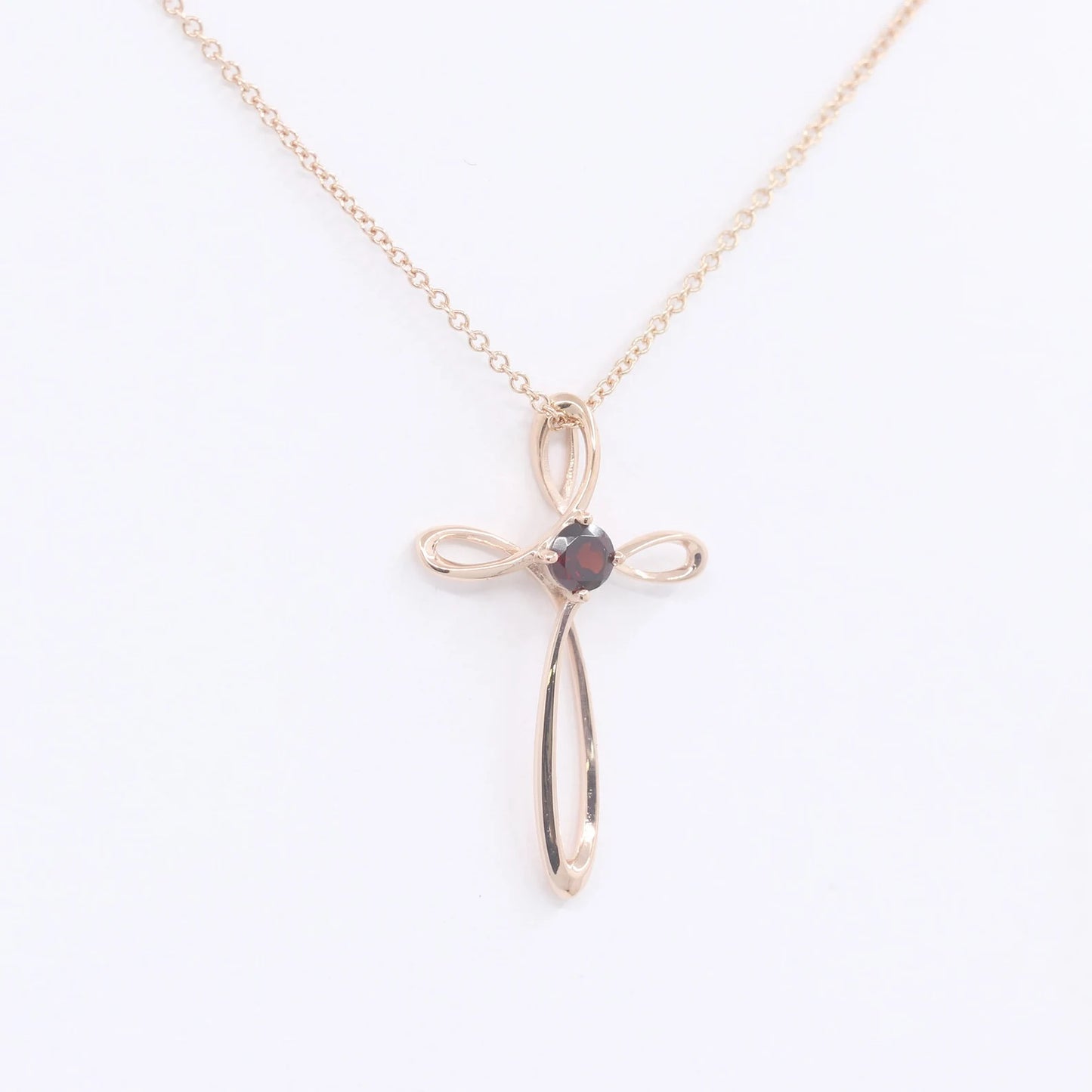 14K GARNET CROSS NECKLACE