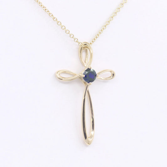 14K SAPPHIRE CROSS NECKLACE