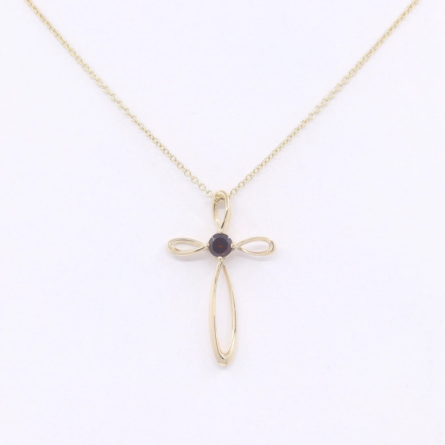 14K GARNET CROSS NECKLACE