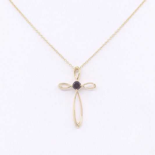 14K GARNET CROSS NECKLACE