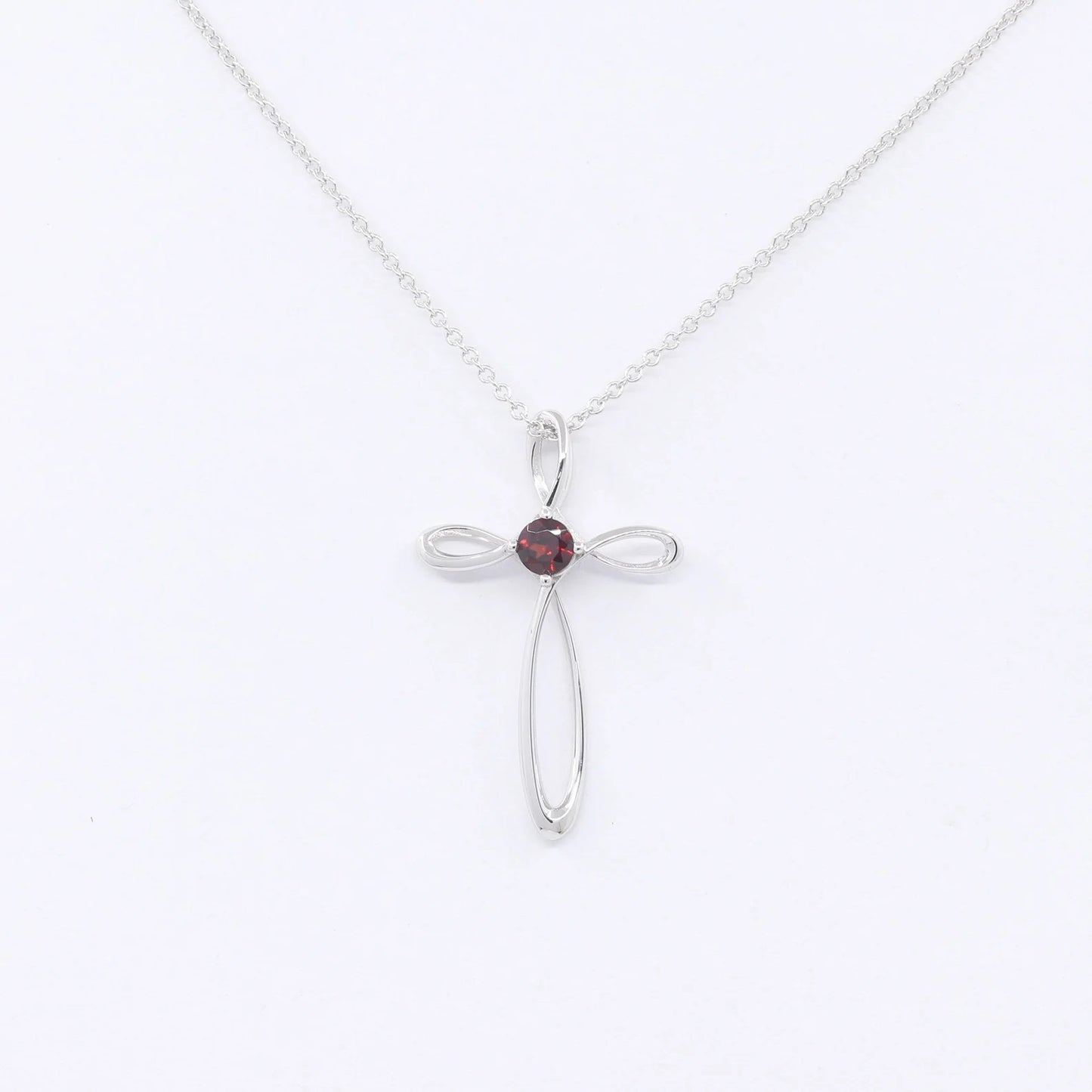 14K GARNET CROSS NECKLACE