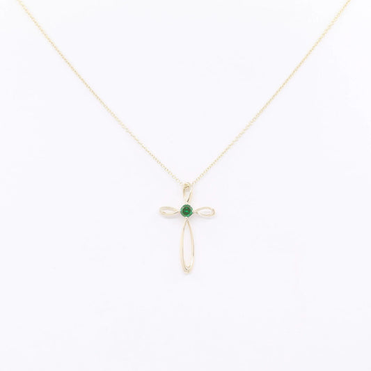 14K EMERALD CROSS NECKLACE