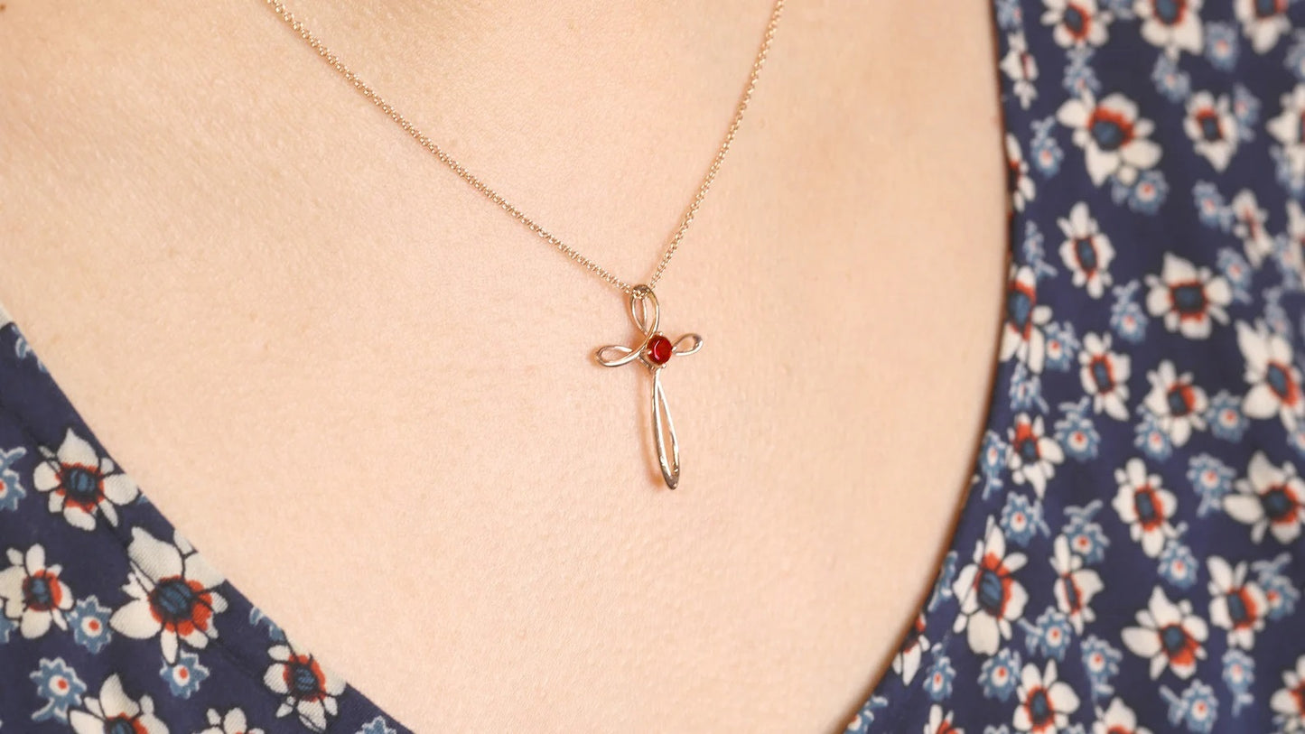 14K RUBY CROSS NECKLACE