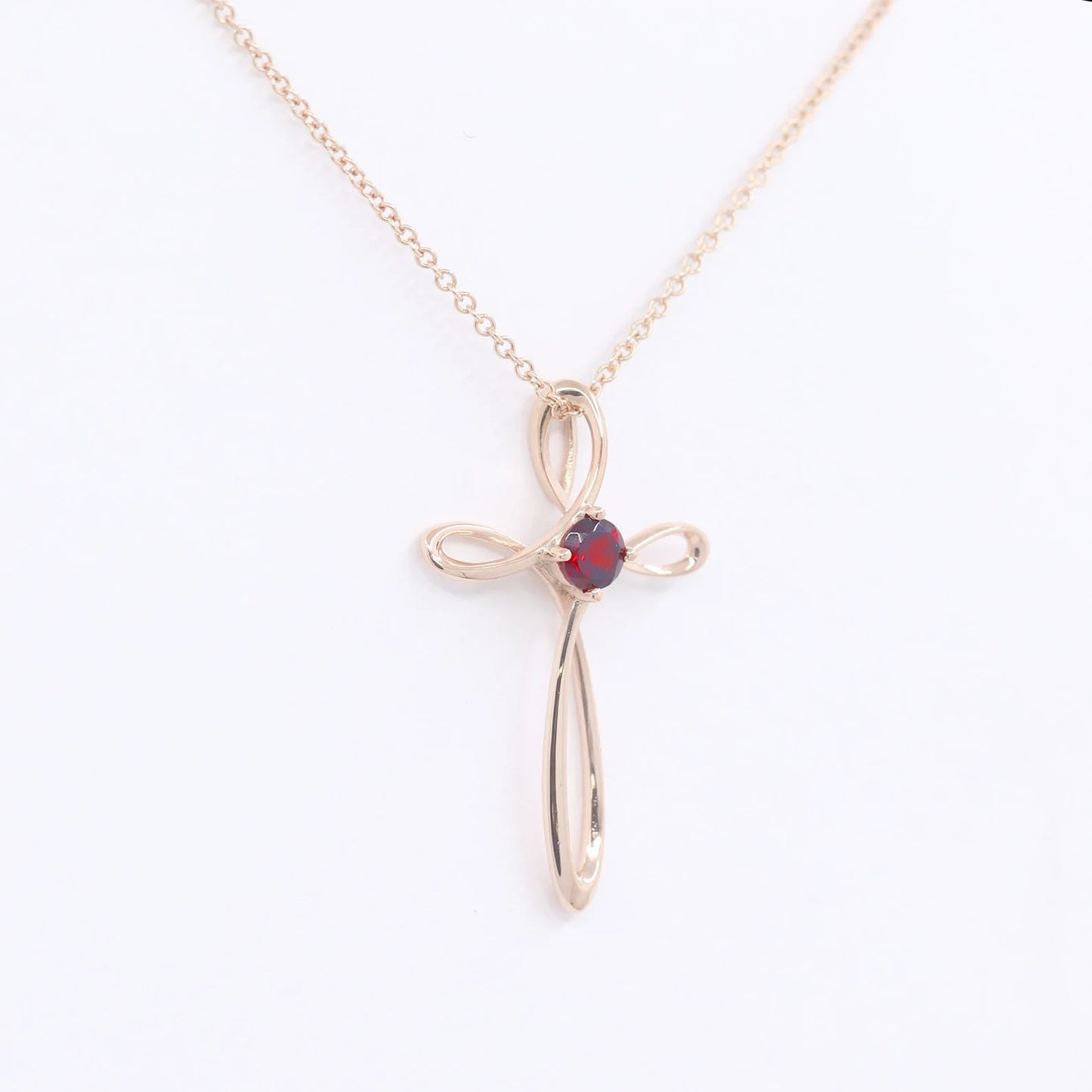 14K RUBY CROSS NECKLACE