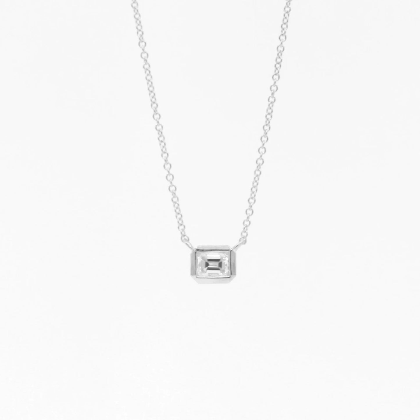 14K 0.25CT EMERALD CUT DIAMOND BEZEL NECKLACE