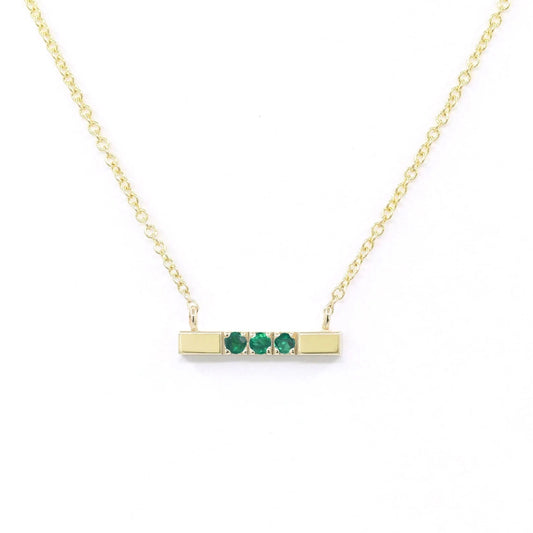 14K EMERALD SQUARE BAR NECKLACE