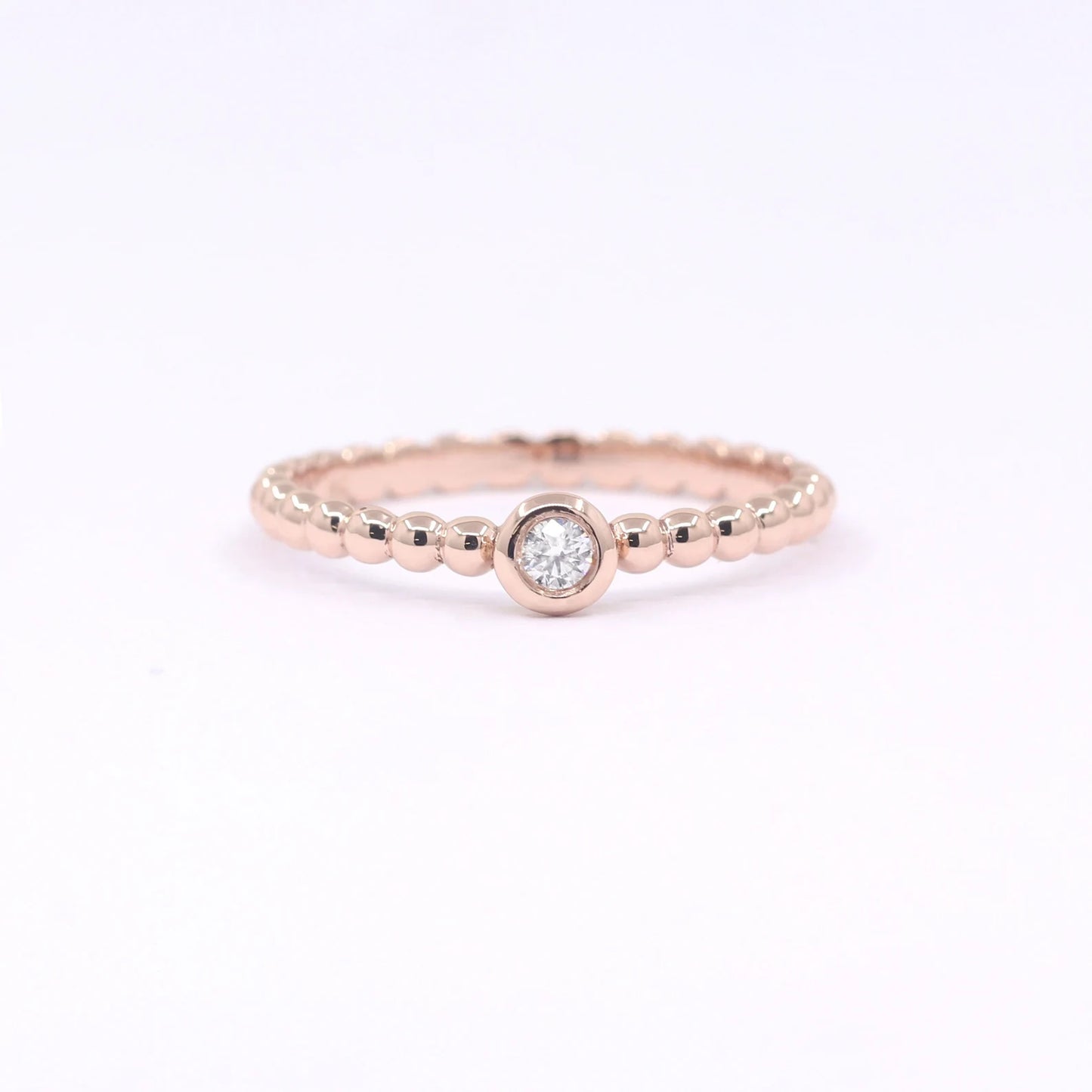 14K 0.05CT DIAMOND BEZEL BEADED RING