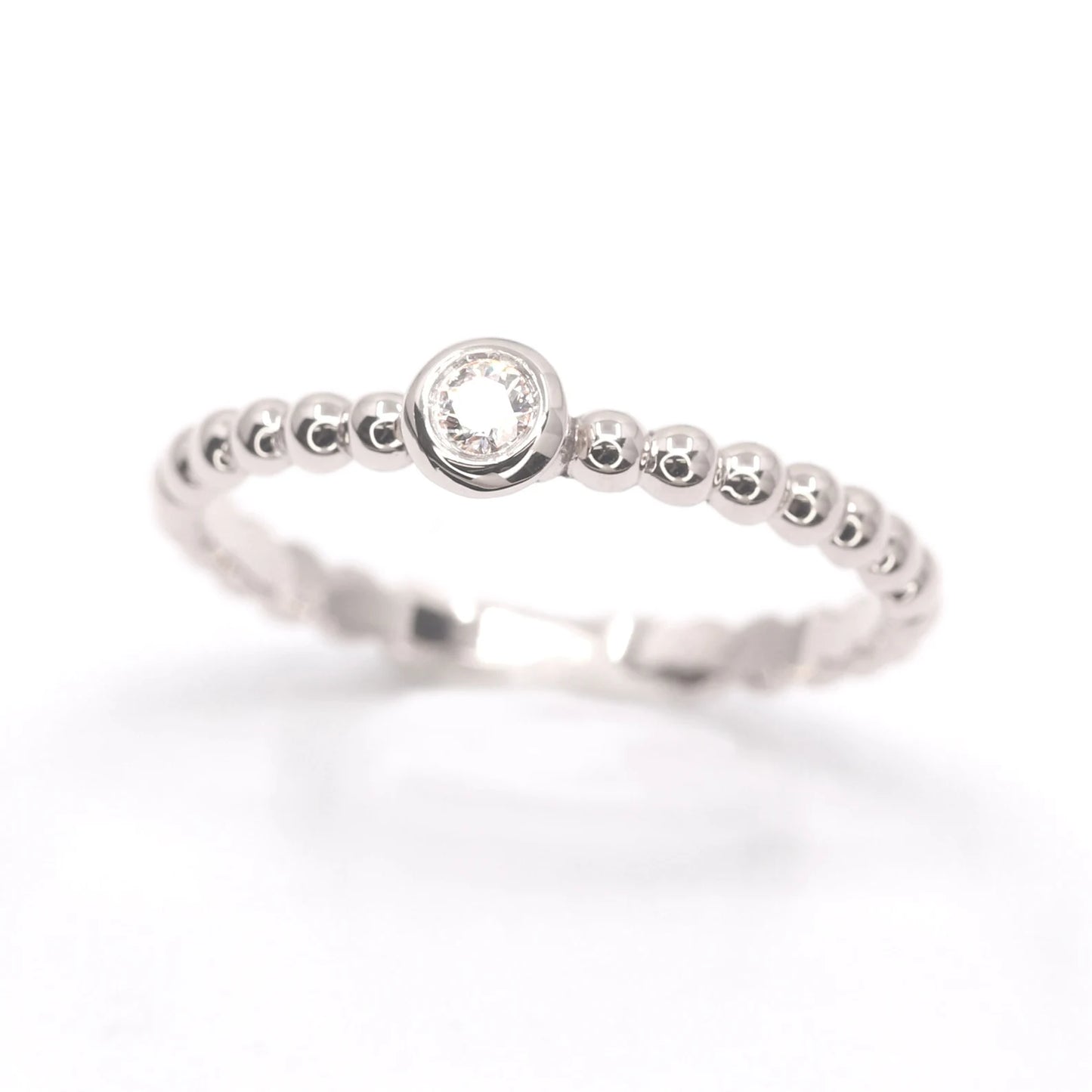 14K 0.05CT DIAMOND BEZEL BEADED RING