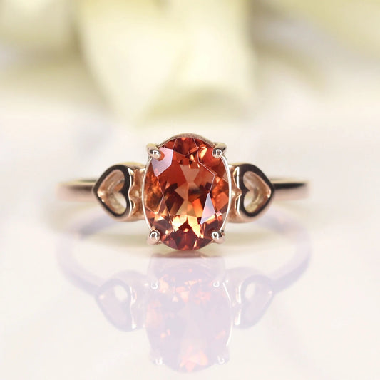 14K OVAL SUNSTONE DOUBLE HEART RING