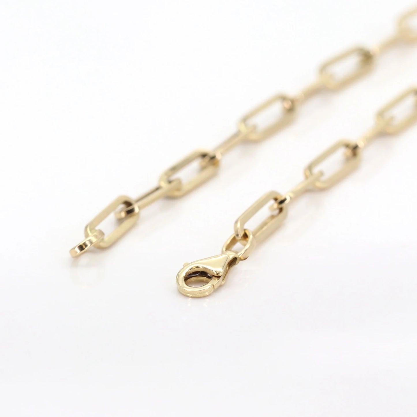 14K YELLOW GOLD CIRCLE CHARM PAPER CLIP CHAIN BRACELET