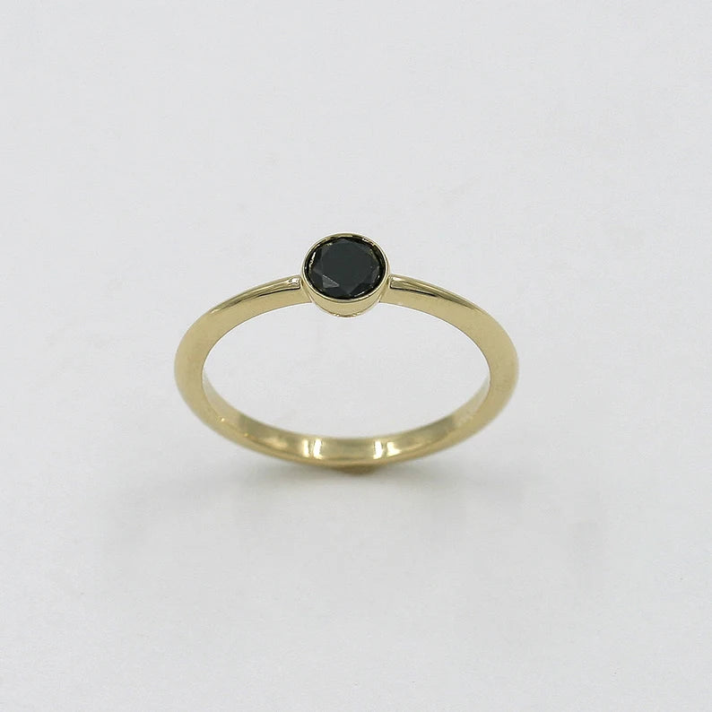 14K 0.3CT BLACK DIAMOND BEZEL SOLITAIRE RING