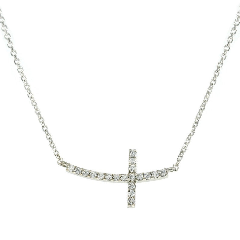 14K 0.17CT DIAMOND SIDEWAYS CROSS NECKLACE